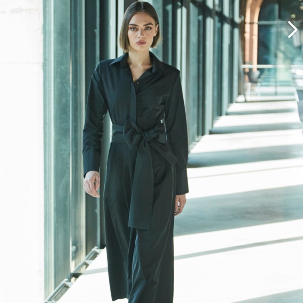 The Extreme Collection Cornelia Long Sleeve Black Belted Shirt Dress